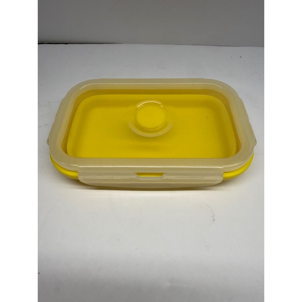 Yellow Collapsible Silicone Food Storage Container with Vented Locking Lid